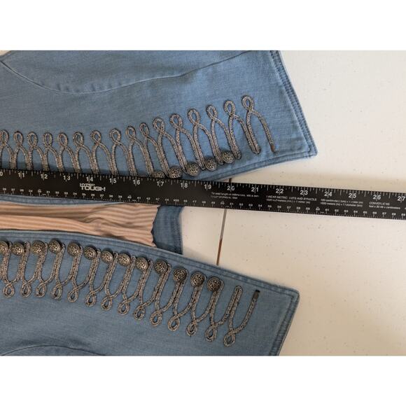 Free People Shrunken Military Vest Women L* Light Denim Blue Metal Buttons Lined - Picture 9 of 9